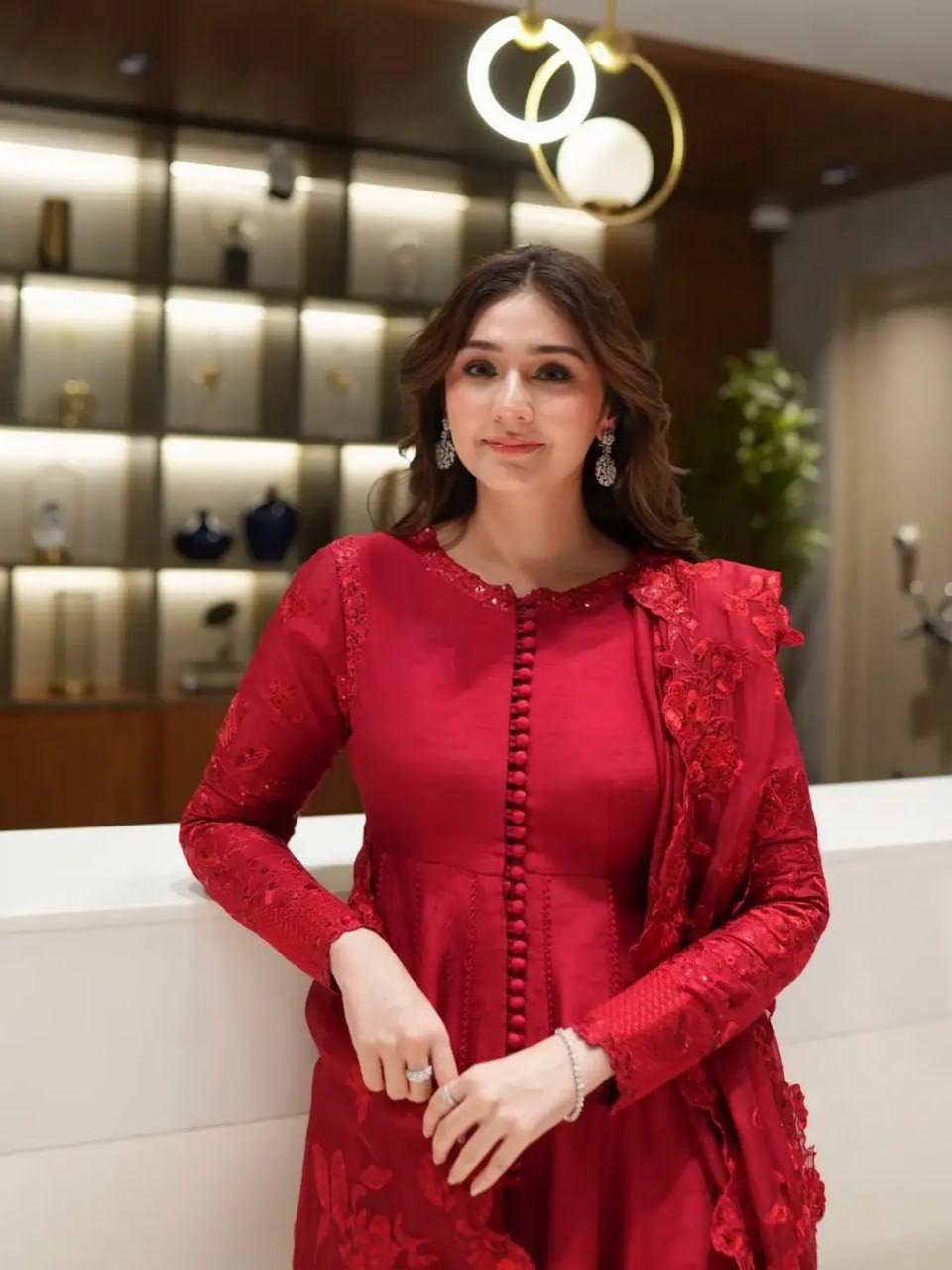 Fully Stitched Red Suit Set with Thread & Sequence Embroidery