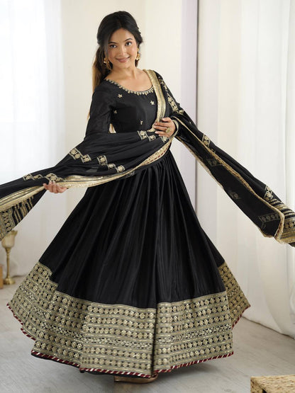 Chinon Anarkali Gown with Sequence Lace Border – Available in 2 Colors