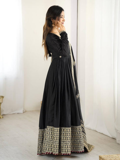 Chinon Anarkali Gown with Sequence Lace Border – Available in 2 Colors