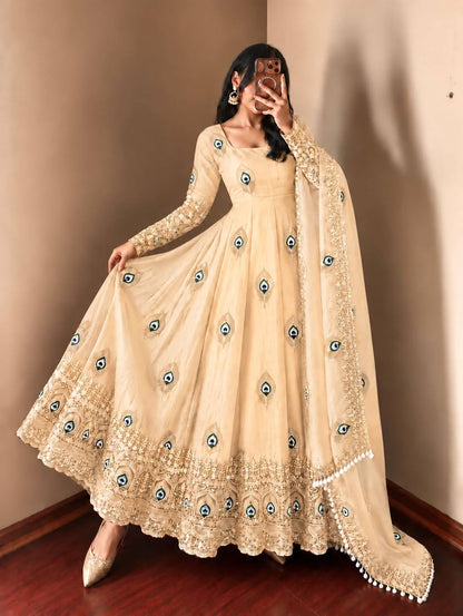 Premium Embroidered Anarkali Suit with Peacock Design