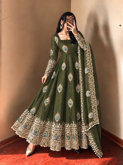 Premium Embroidered Anarkali Suit with Peacock Design