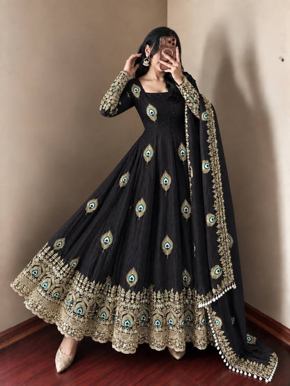 Premium Embroidered Anarkali Suit with Peacock Design