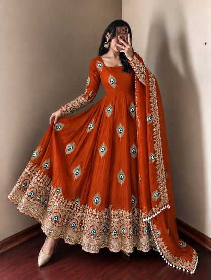 Premium Embroidered Anarkali Suit with Peacock Design