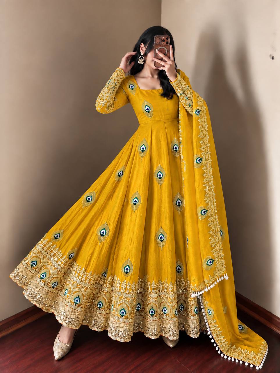 Premium Embroidered Anarkali Suit with Peacock Design