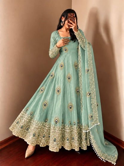 Premium Embroidered Anarkali Suit with Peacock Design
