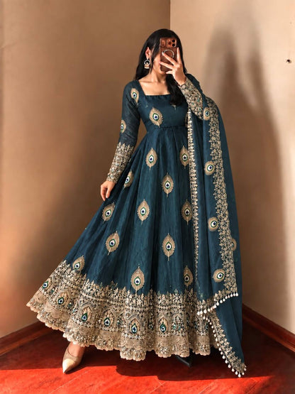 Premium Embroidered Anarkali Suit with Peacock Design
