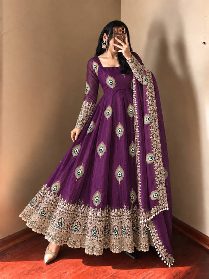 Premium Embroidered Anarkali Suit with Peacock Design