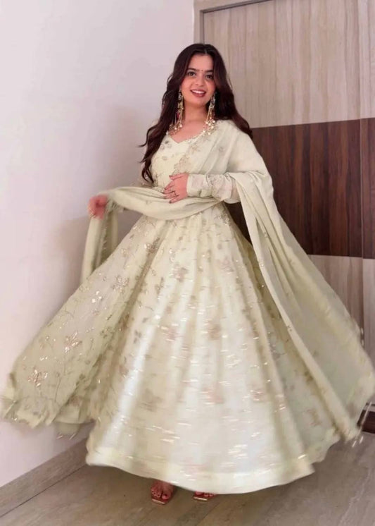 Premium Fendy Silk Sequence Embroidered Anarkali Suit Set