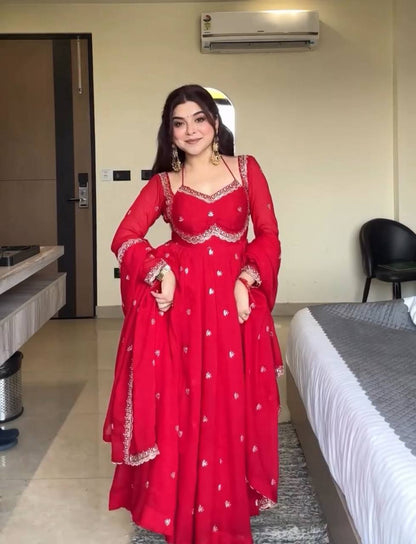 Premium Faux Georgette Sequence Embroidered Anarkali Suit Set