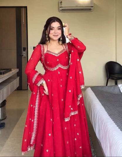 Premium Faux Georgette Sequence Embroidered Anarkali Suit Set