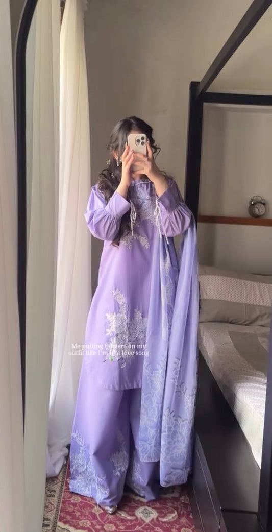 Premium Heavy Natural Crepe Silk Embroidered Palazzo Suit Set