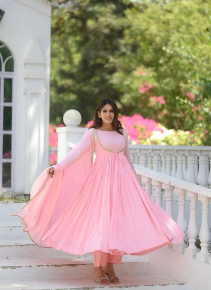 Heavy NC Vichitra Silk Ready-to-Wear Flared Anarkali Suit Set