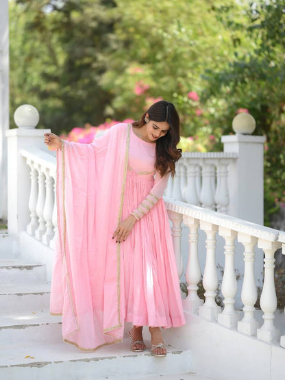 Heavy NC Vichitra Silk Ready-to-Wear Flared Anarkali Suit Set
