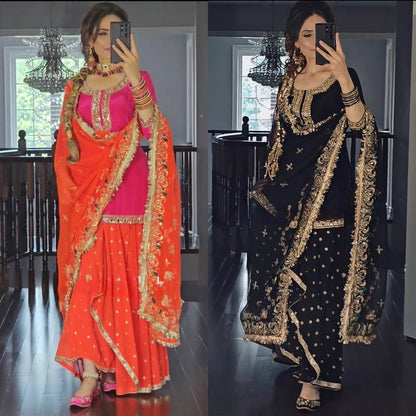 Elegant Malay Silk Paper Mirror Top with Georgette Dhoti & Sequence Dupatta