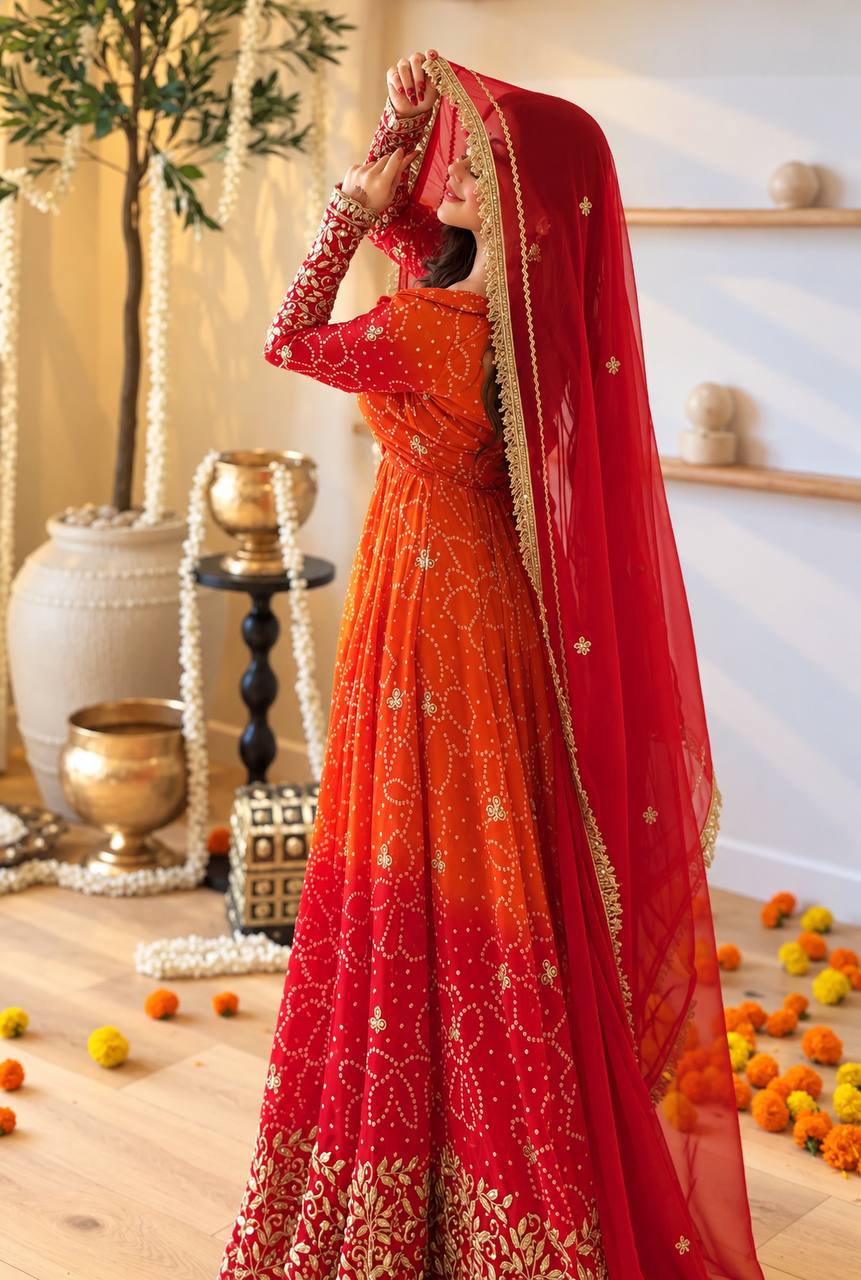 Women's Premium Faux Georgette Digital Print & Sequins Work Anarkali Suit Set