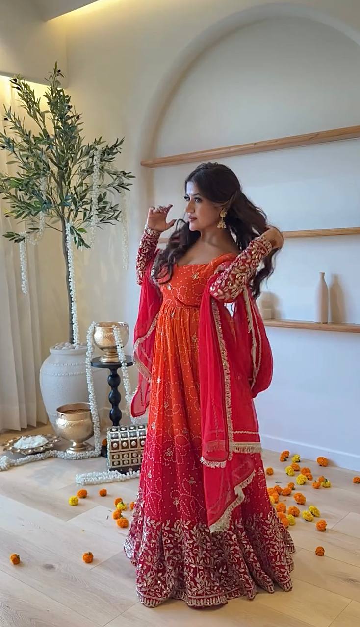 Women's Premium Faux Georgette Digital Print & Sequins Work Anarkali Suit Set