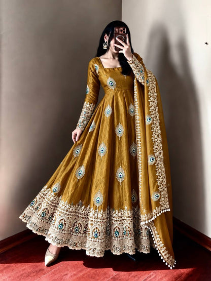 Premium Embroidered Anarkali Suit with Peacock Design