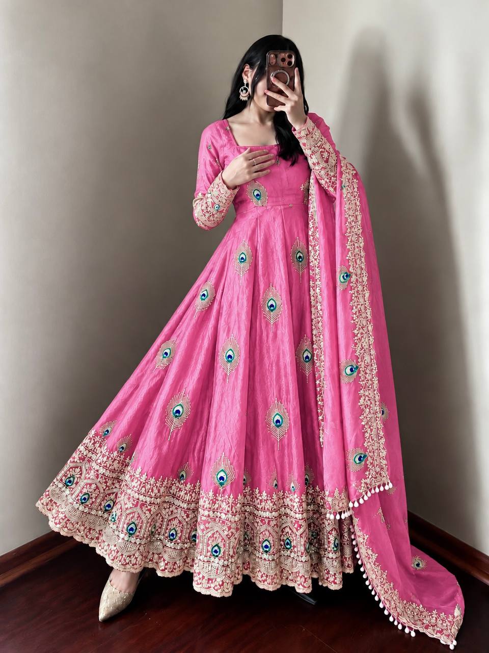 Premium Embroidered Anarkali Suit with Peacock Design