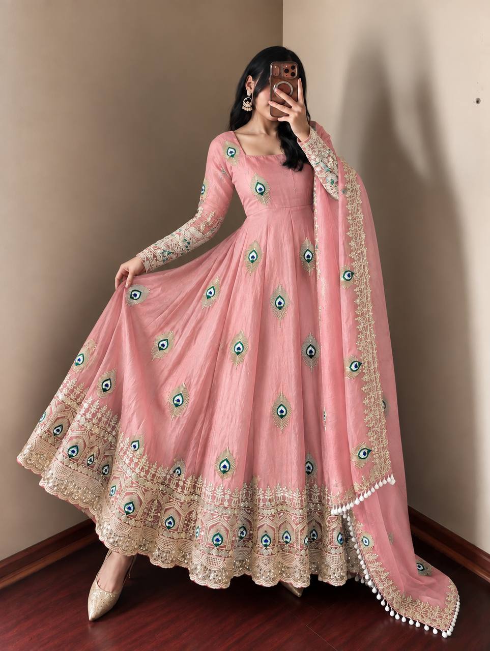 Premium Embroidered Anarkali Suit with Peacock Design