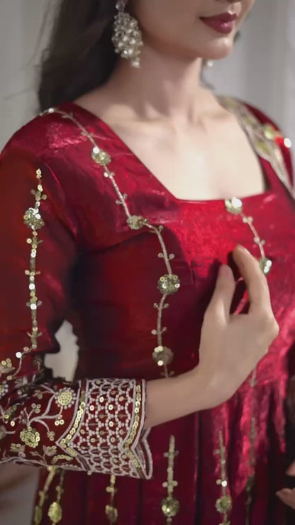 Heavy Fandy Silk Embroidered Anarkali Suit Set with Sequins Work & Dupatta