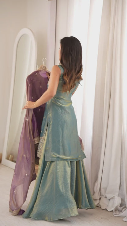 Lavender Zari Work Kurta Sharara Set