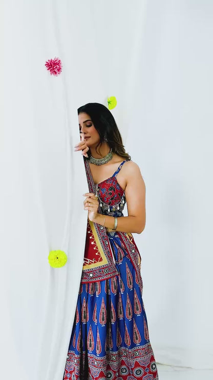 Traditional Roots – Natural Crepe Ajrakh Print Navratri Chaniya Choli Set