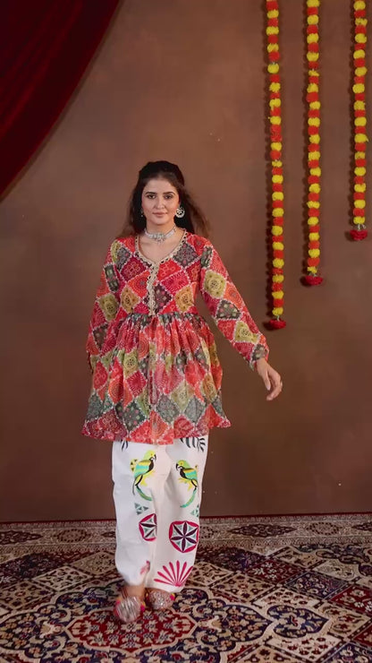 Navratri Special Kediya Top & High Waist Embroidered Denim Set