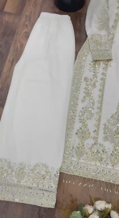 Heavy Embroidered Georgette Palazzo Suit Set – Available in 6 Colors