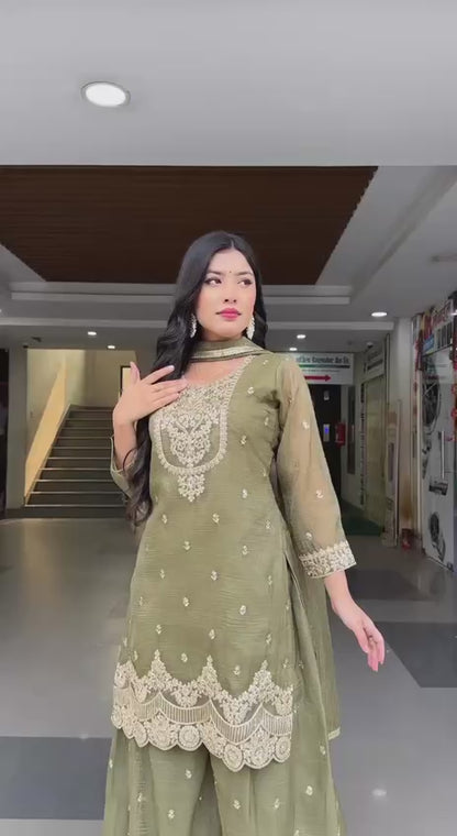 Traditional Scalloped Border Kurti & Sharara Set for Festive & Partywear