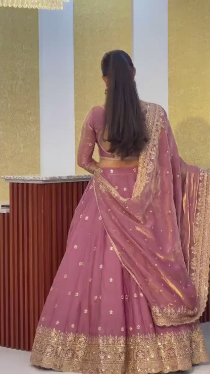 Heavy Two Tone Fandy Silk Designer Lehenga Choli with Sequins Embroidery Work