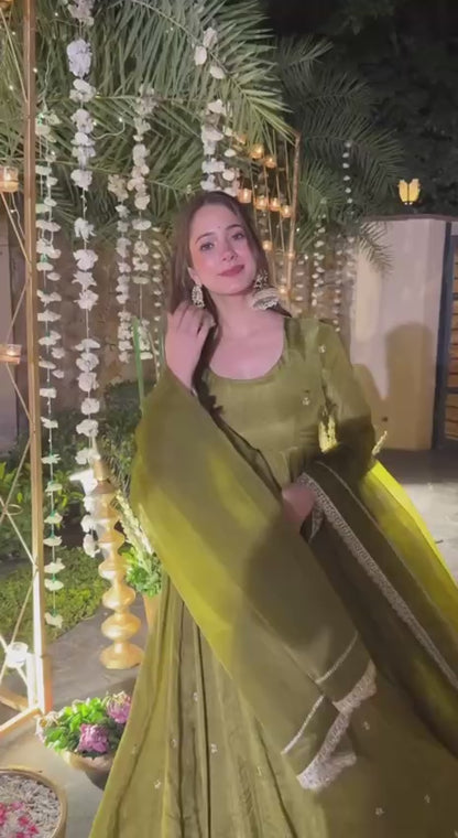Royal Procession Border Silk Anarkali with Sheer Dupatta