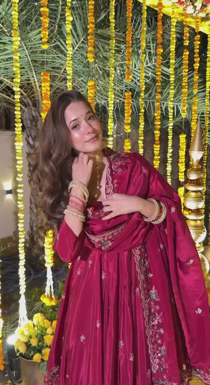 Festive Wear Floral Embroidered Anarkali Suit Set with Dupatta for Women
