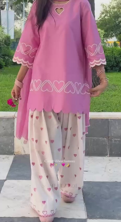 Heart Embroidered Sharara Suit Set – Available in 2 Colors