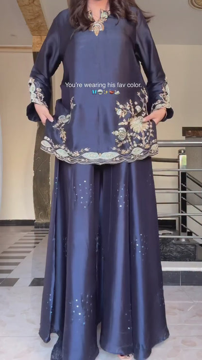 Elegant Midnight Blue Ethnic Kurta Palazzo Set