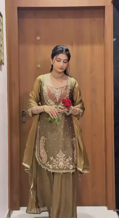 NC Moss Embroidered Sharara Suit Set – Available in 4 Colors