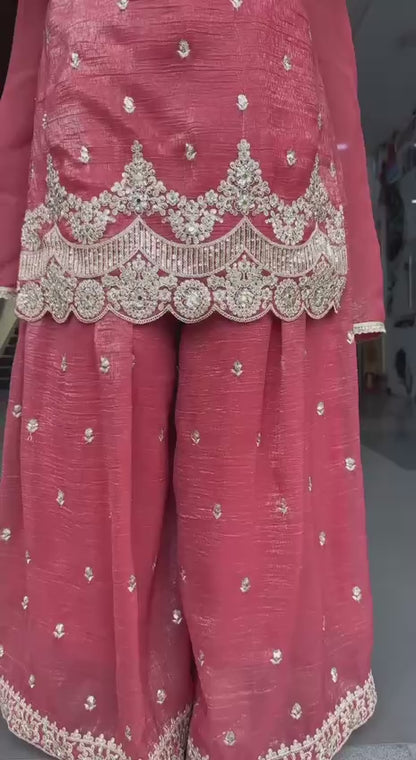 Traditional Scalloped Border Kurti & Sharara Set for Festive & Partywear