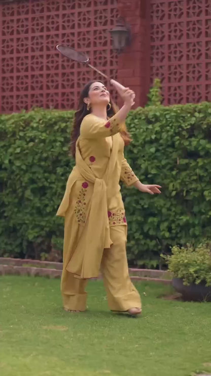Mal Chanderi Cotton Suit Set with Rose Embroidery-3 Colors