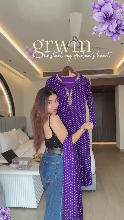 Satin Georgette Digital Print Kurta Pant Set – Purple