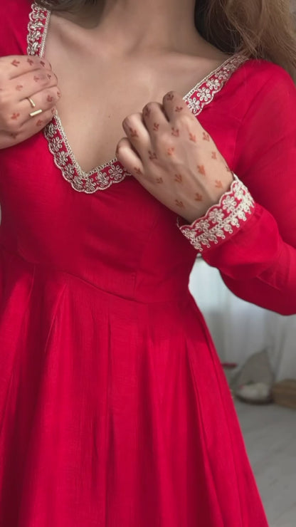 Red Traditional Anarkali Dress Set | Festive & Wedding Wear for Women