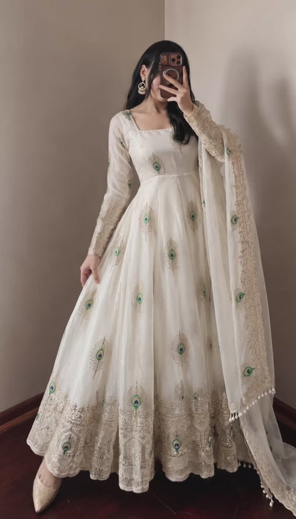 Premium Embroidered Anarkali Suit with Peacock Design