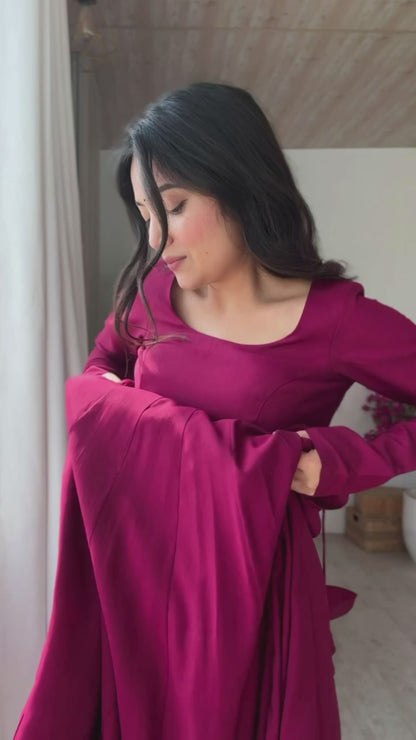 Women’s Wine Floor-Length Anarkali Suit with Dupatta