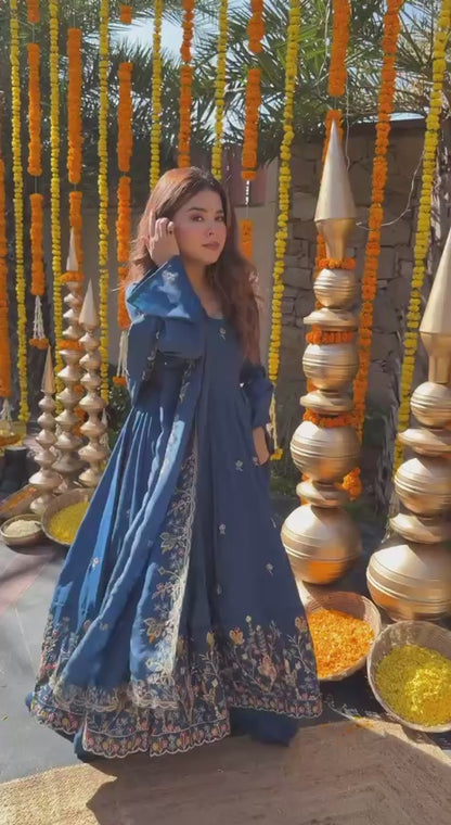 Festive Wear Floral Embroidered Anarkali Suit Set with Dupatta for Women