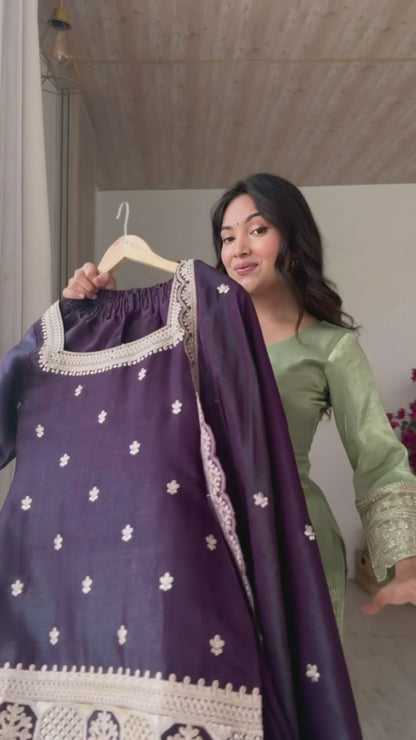 Designer Dark Purple Embroidered Short Kurti & Tulip Salwar Suit Set