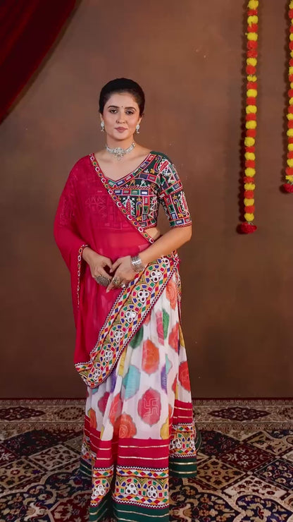 Multi-Color Printed Faux Georgette Navratri Lehenga Choli Set with Mirror Work
