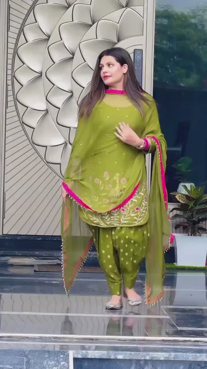 Festive Ethnic Punjabi Suit Set featuring Floral Zari Embroidery for Women