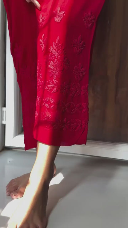 Red Georgette Embroidery Kurti Pant Set with Dupatta Designer Ethnic Wear Suit