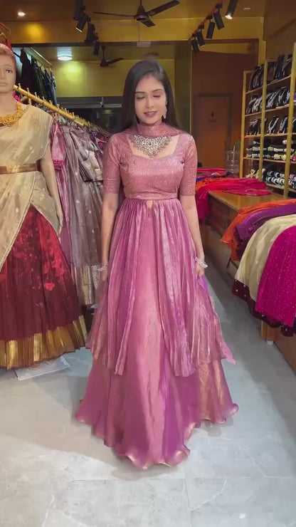 Heavy Two Tone Fandy Silk Diamond & Sequins Embroidered Lehenga Set with Dupatta