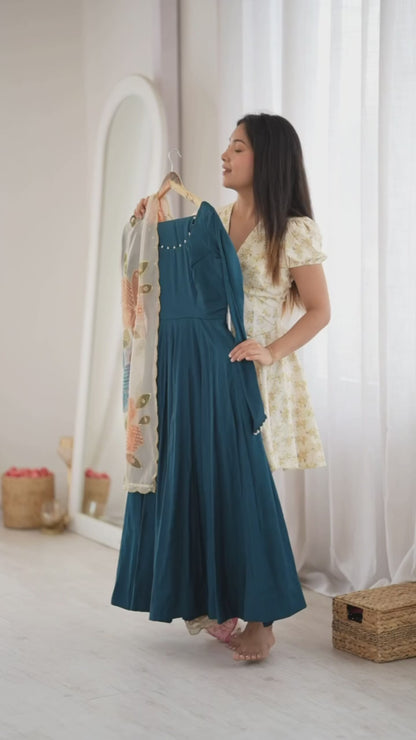 Stylish Navy Blue Anarkali Kurti Set | Festive Ethnic Wear