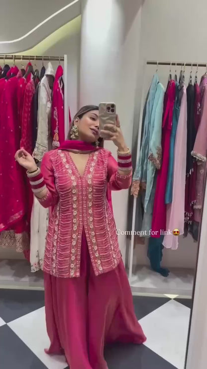 Heavy Shimmer Silk Handwork Embroidered Suit Set – Pink