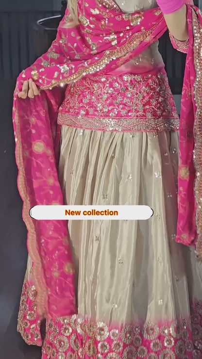 Digital Print Pure Chinon Lehenga Choli with Long Top & Sequence Dupatta